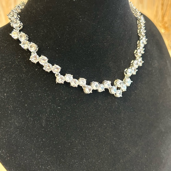 Anthropologie Silver Crystal Necklace cubic zirkonia - Picture 4 of 6